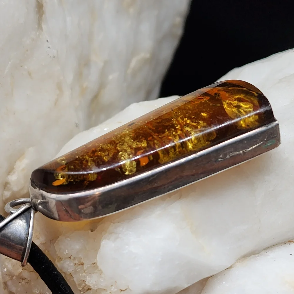 Amber Jewelry Sterling Silver 925 Natural AMBER Pendant Leather Necklace
